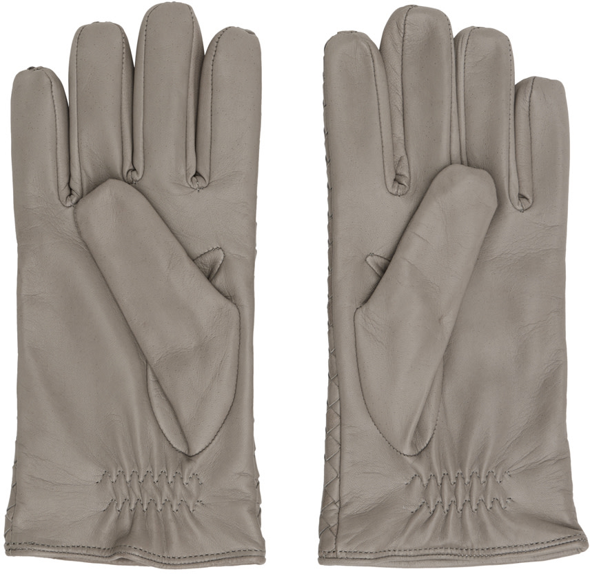 Bottega Veneta: Gray Intrecciato Leather Gloves | SSENSE