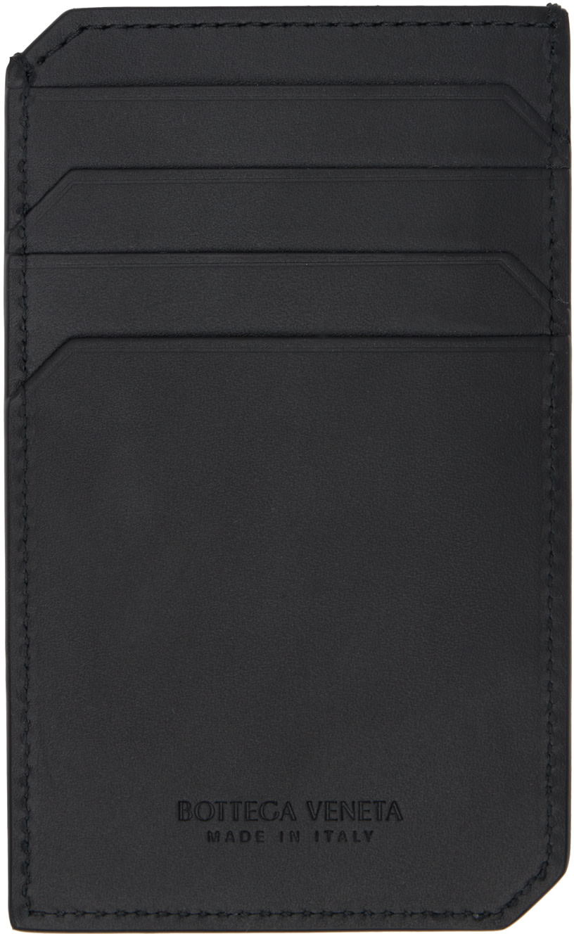 Bottega Veneta: Black Intrecciato Piccolo Vertical Card Holder