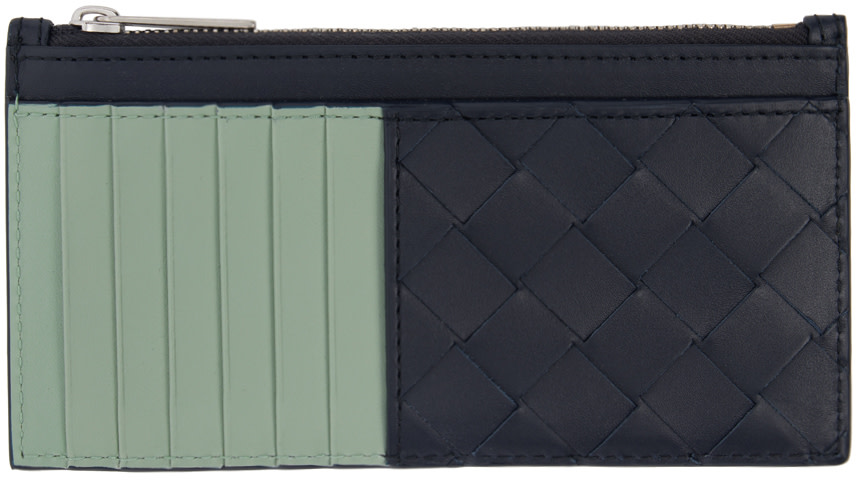 Bottega Veneta ブラック ジップ ケース Bottega Veneta: ブラック＆グリーン Intrecciato ロング ジップカード
