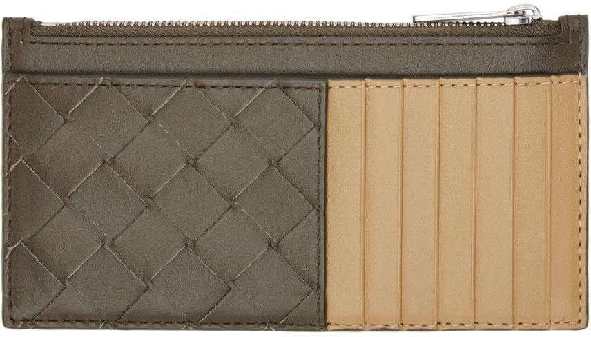 Bottega Veneta: Brown & Tan Intrecciato Long Zippered Card Holder