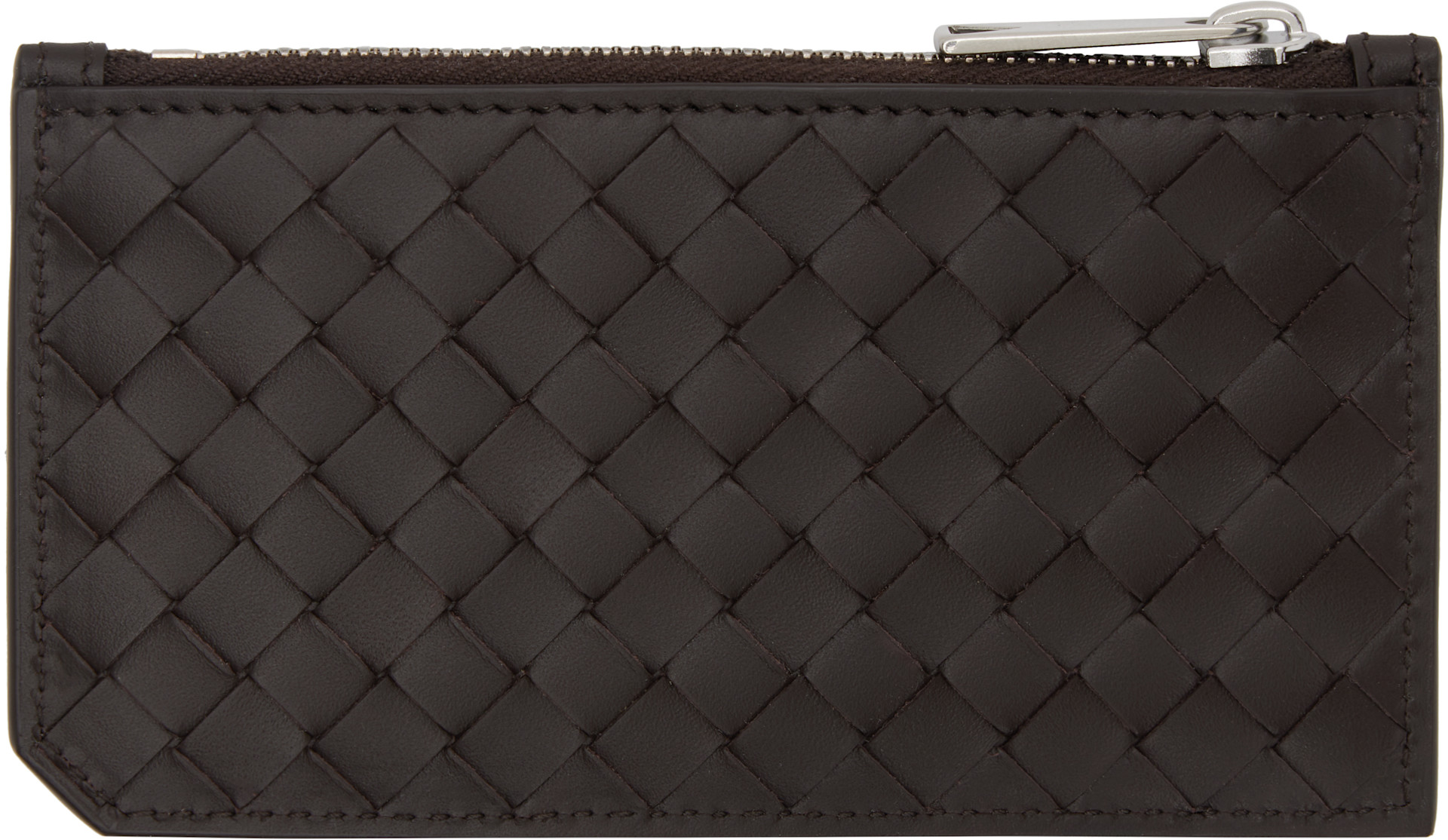 Bottega Veneta: Brown Intrecciato Piccolo Zipped Card Holder | SSENSE