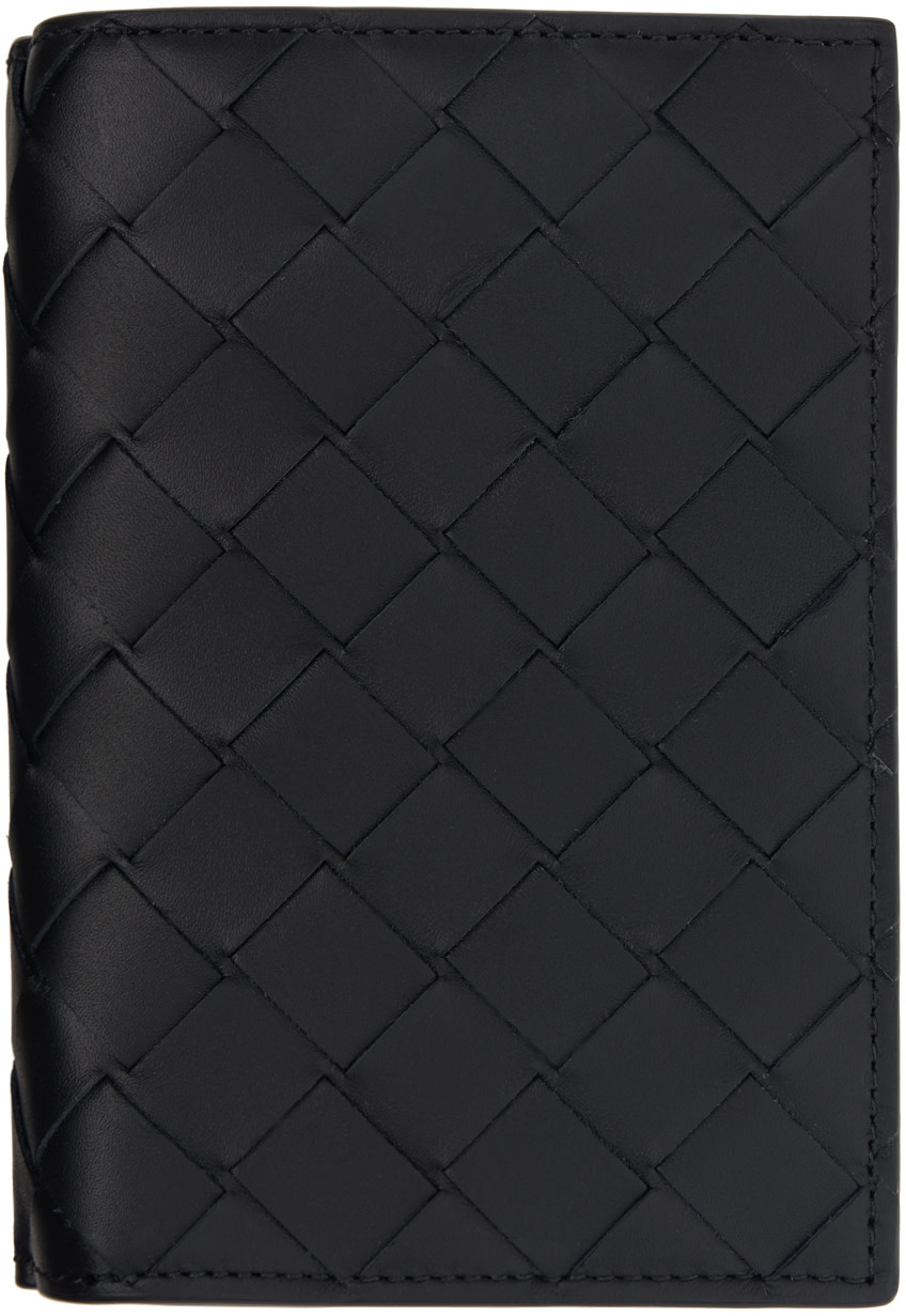 Bottega Veneta: Black Intrecciato Medium Bi-Fold Wallet | SSENSE