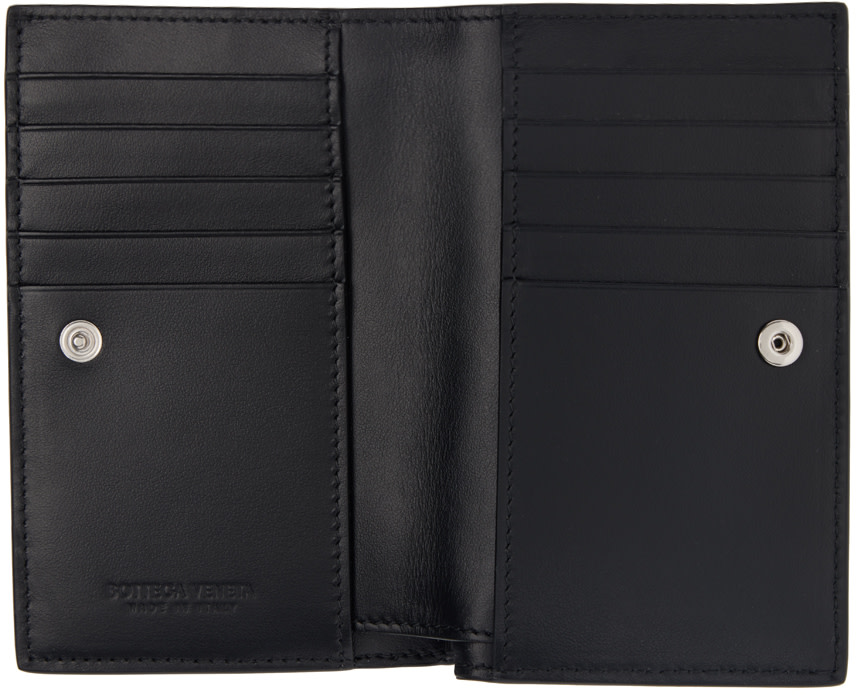 Bottega Veneta: Black Intrecciato Medium Bi-Fold Wallet | SSENSE