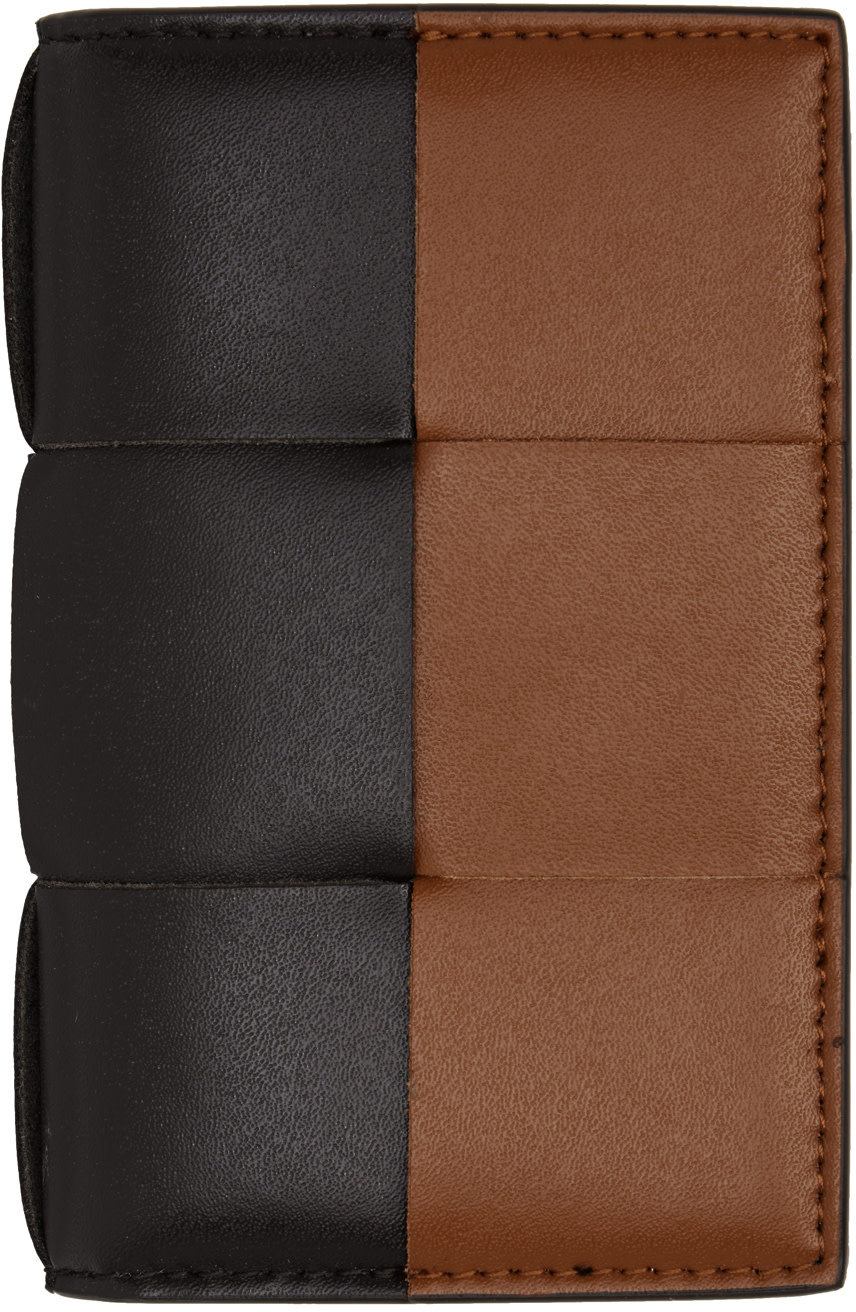 Bottega Veneta: Brown & Tan Cassette Flap Card Case Wallet | SSENSE