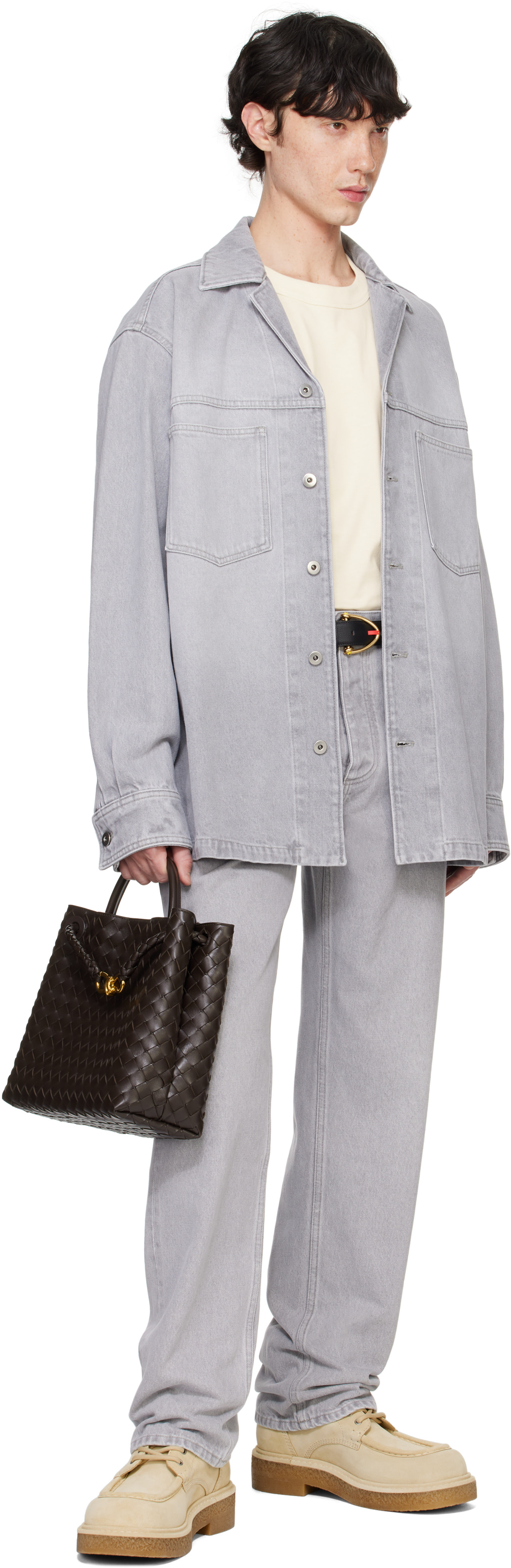 BOTTEGA VENETA デニム グレー size50 Bottega Veneta: Gray Washed Denim Shirt | SSENSE