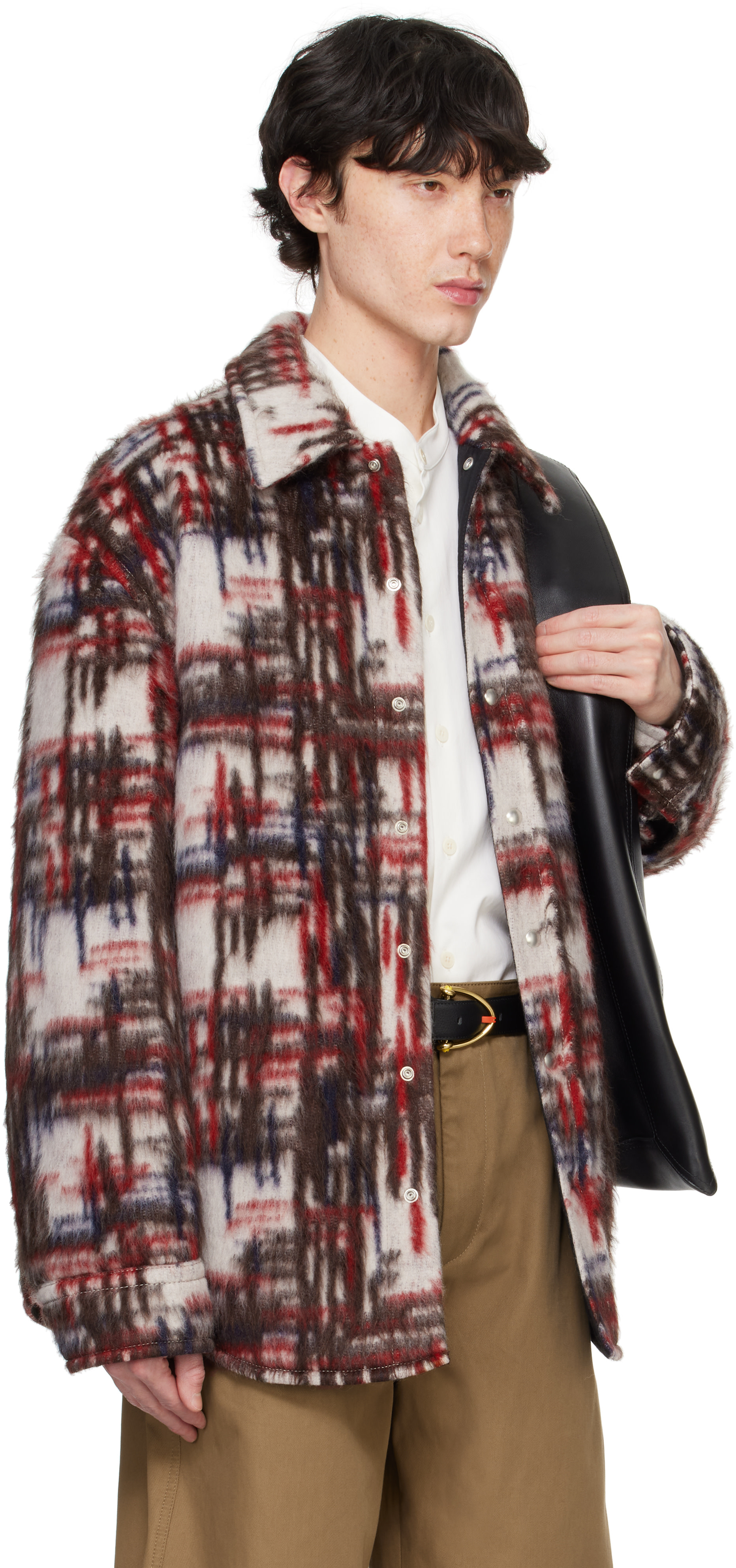 Bottega Veneta: White & Red Alpaca Check Overshirt | SSENSE