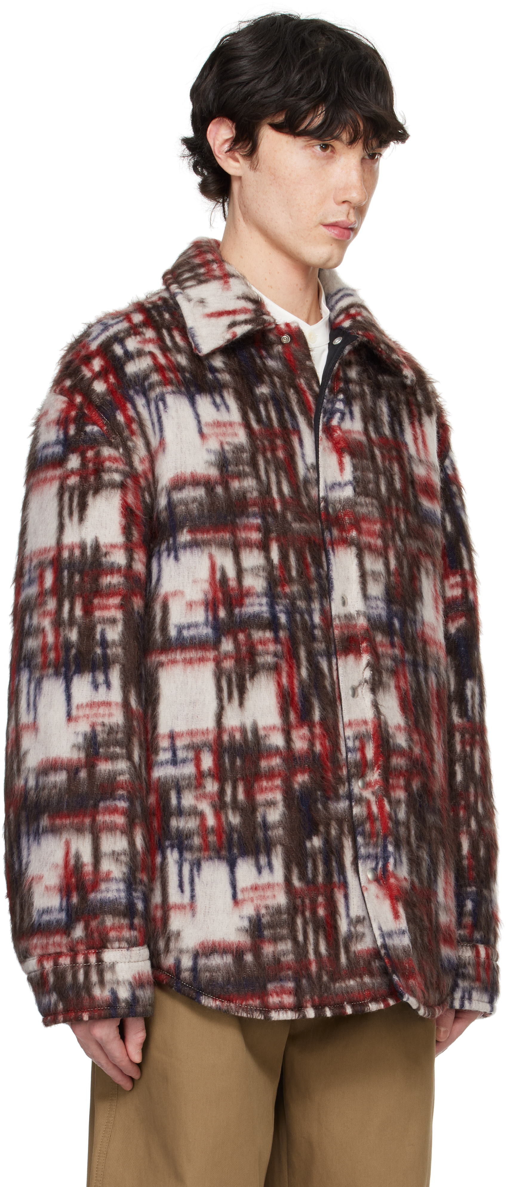 Bottega Veneta: White & Red Alpaca Check Overshirt | SSENSE