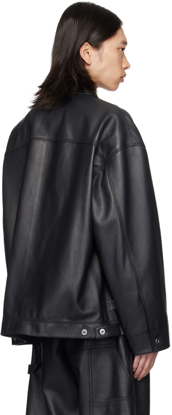 Bottega Veneta: Black Spread Collar Leather Jacket | SSENSE