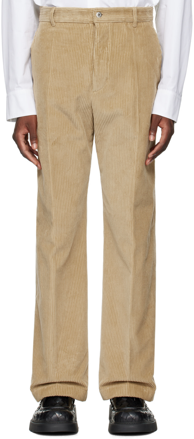 Bottega Veneta: Beige Creased Trousers | SSENSE