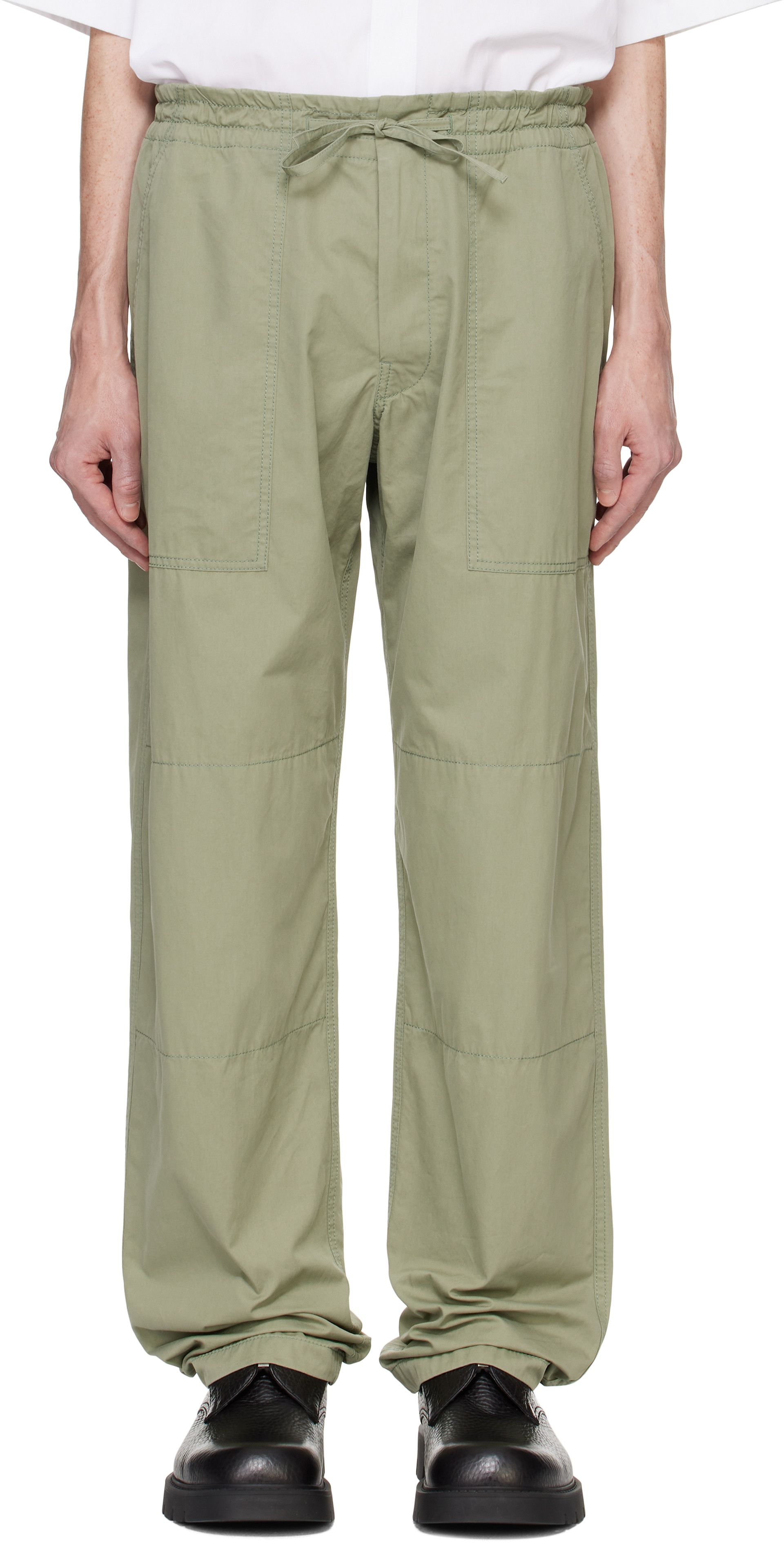 Bottega Veneta: Green Light Cotton Twill Trousers | SSENSE