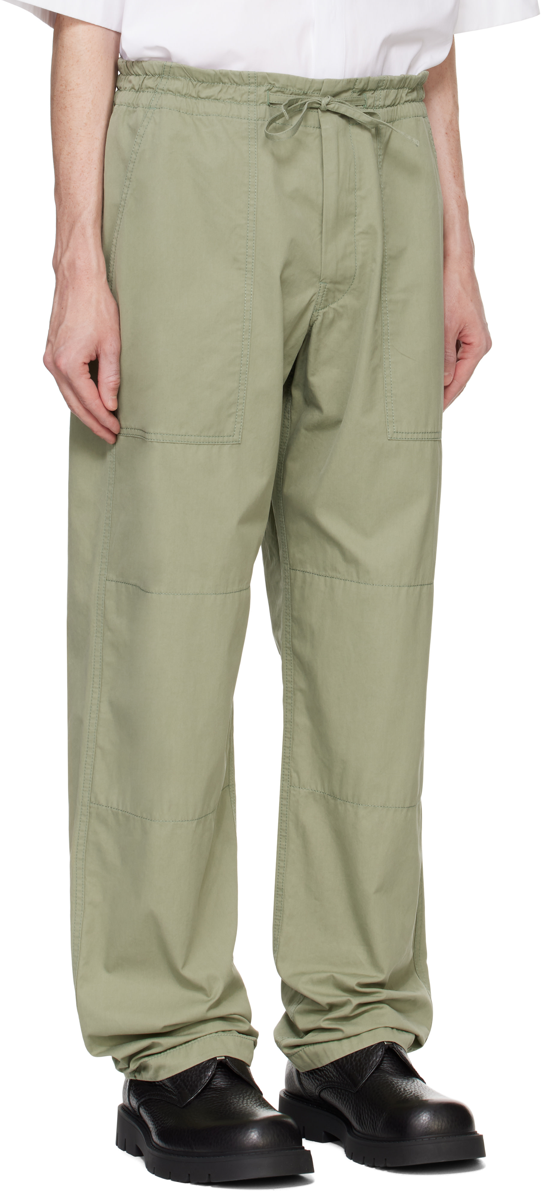 Bottega Veneta: Green Light Cotton Twill Trousers | SSENSE