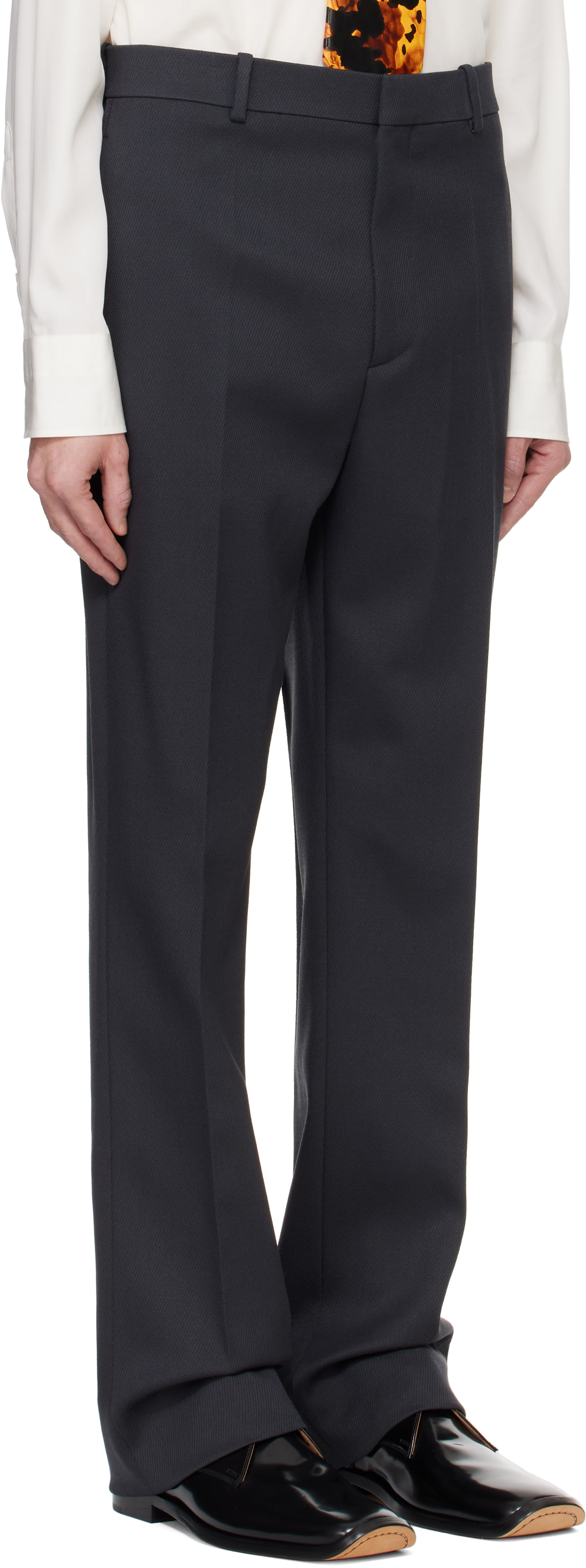 Bottega Veneta: Gray Stretch Wool Tricotine Trousers | SSENSE