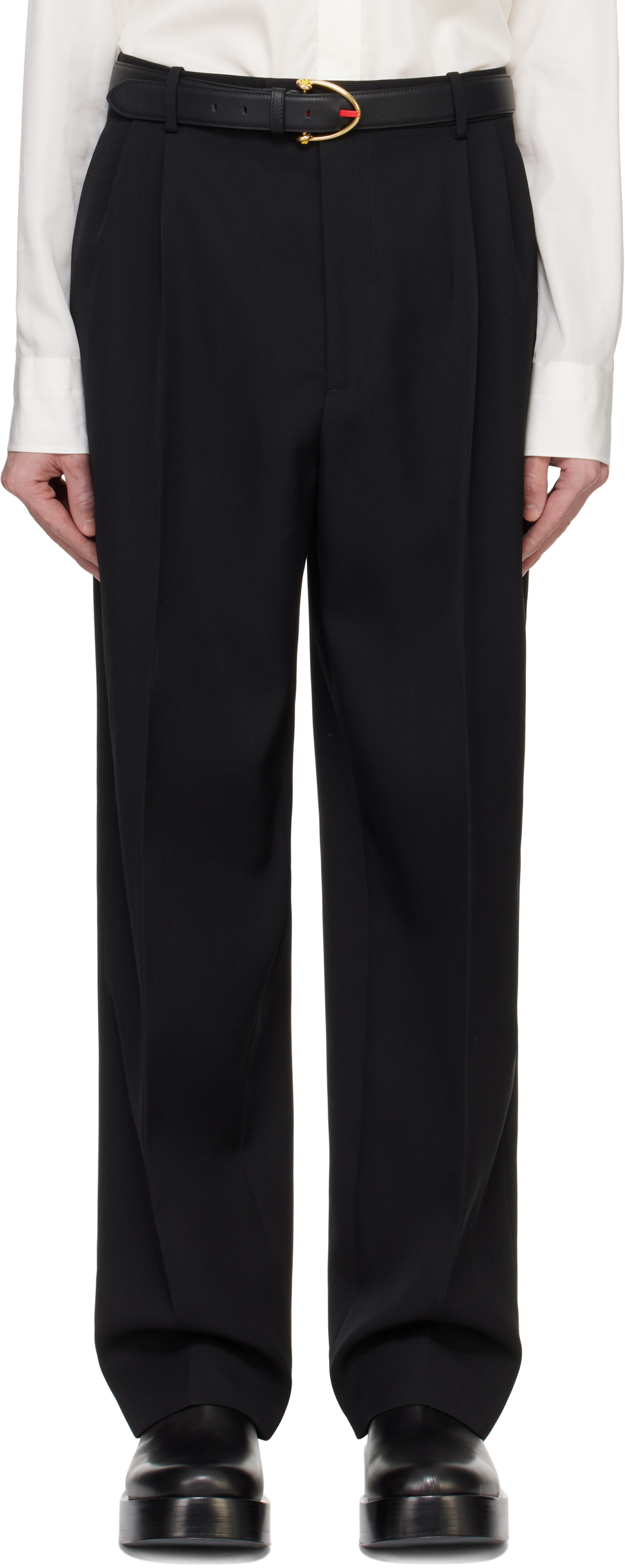 Bottega Veneta: Black Wool Twill Trousers | SSENSE Bottega Veneta: Black Wool Twill Trousers | SSENSE
