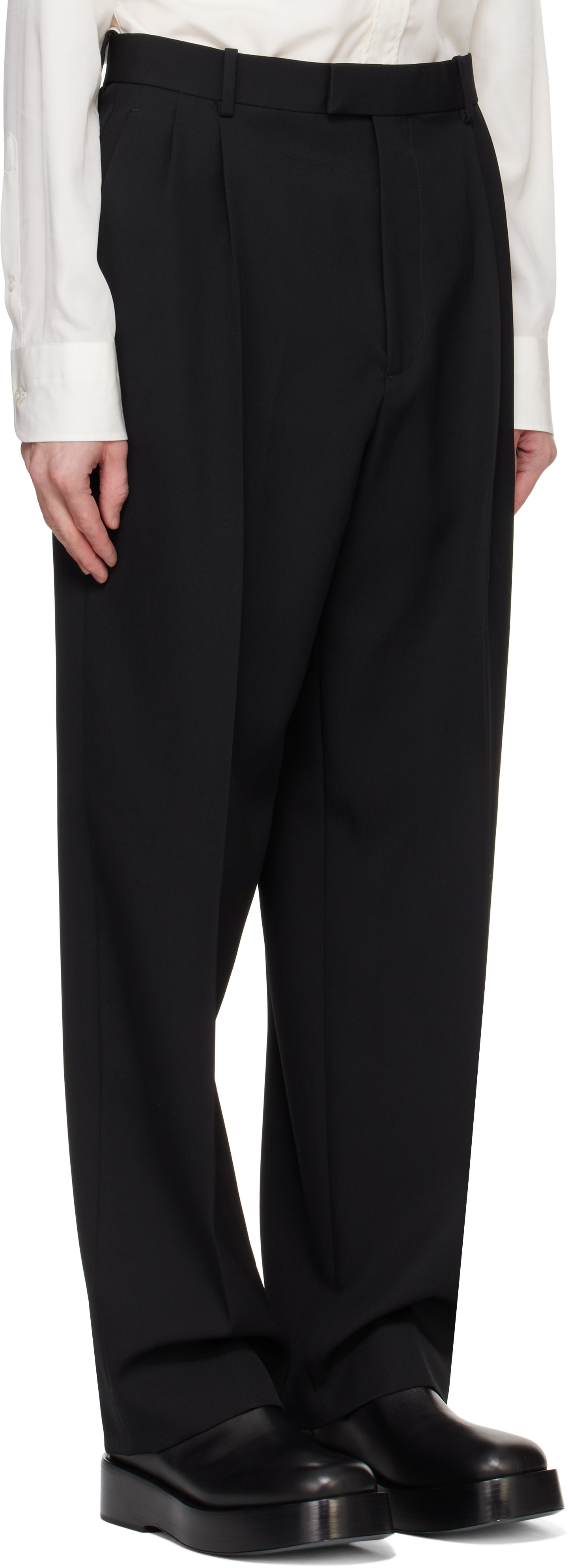 Bottega Veneta: Black Wool Twill Trousers | SSENSE