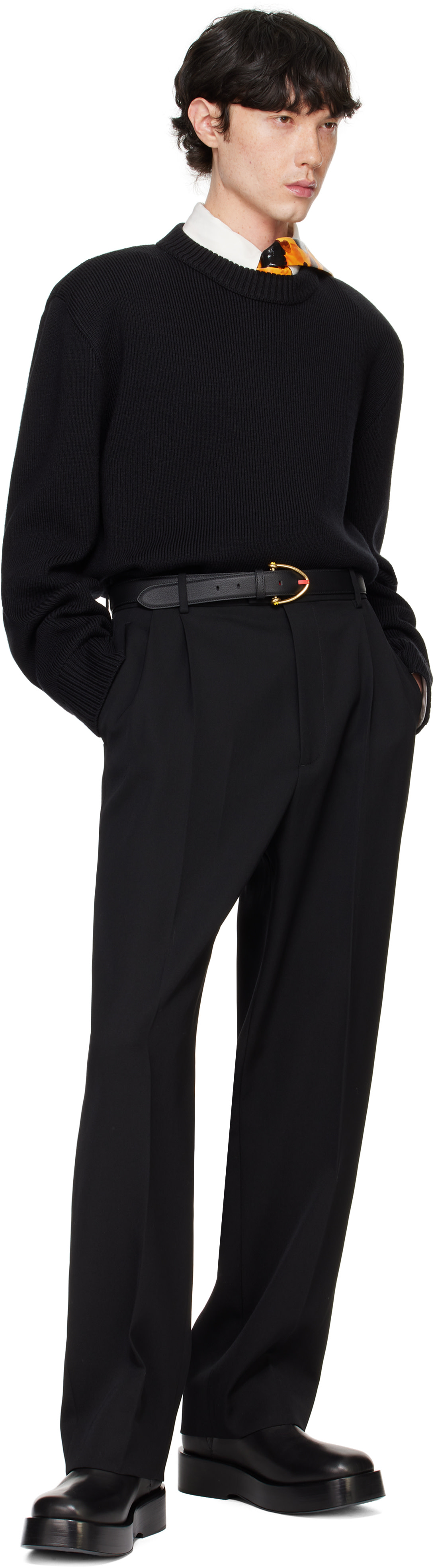 Bottega Veneta: Black Wool Twill Trousers | SSENSE