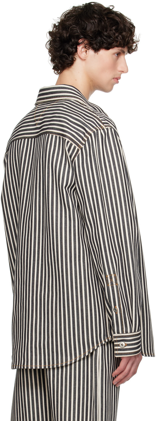Bottega Veneta: Navy & Off-White Striped Shirt | SSENSE