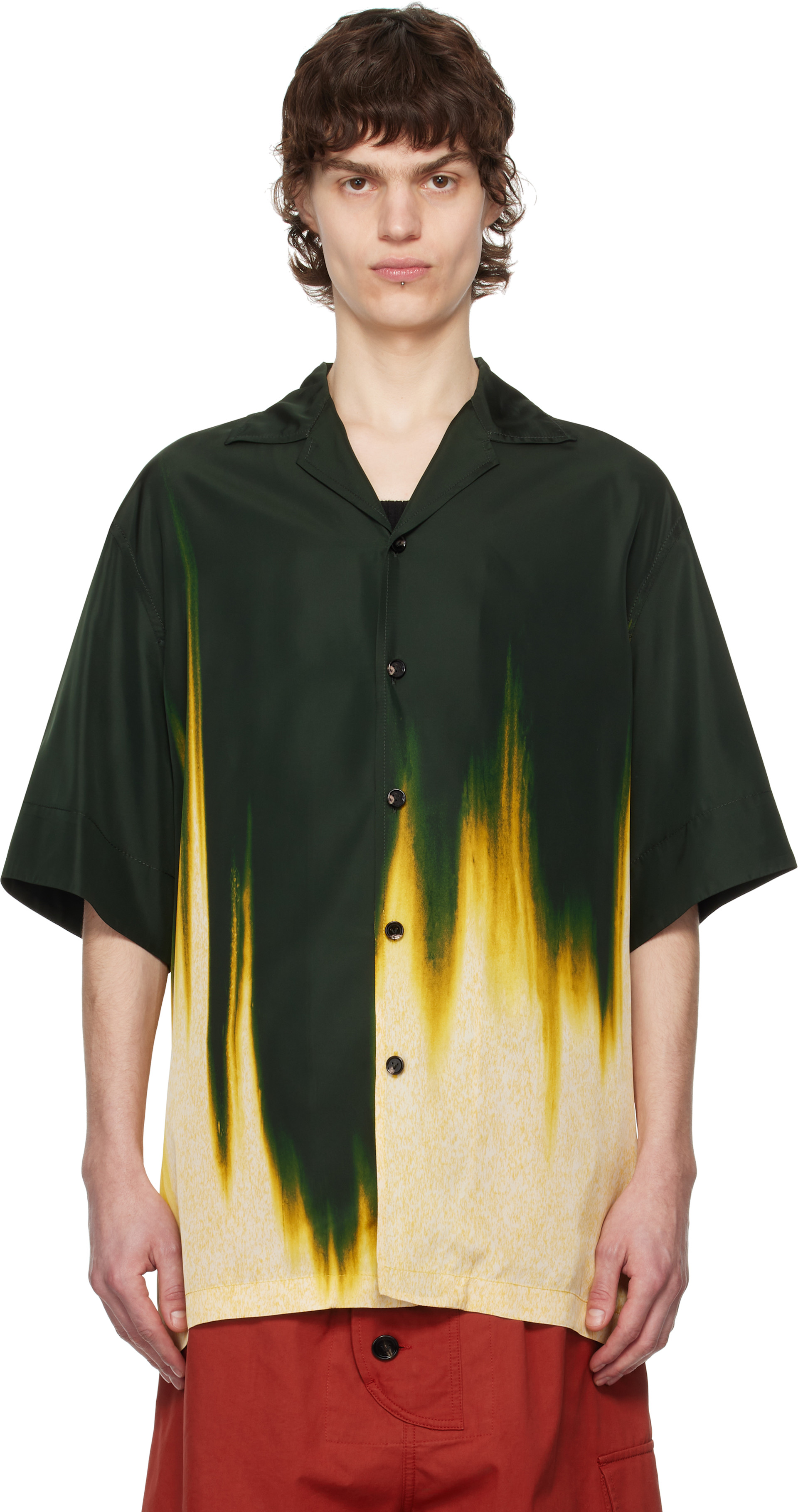 Bottega Veneta: Green & Yellow Viscose Degrade Petal Print Shirt