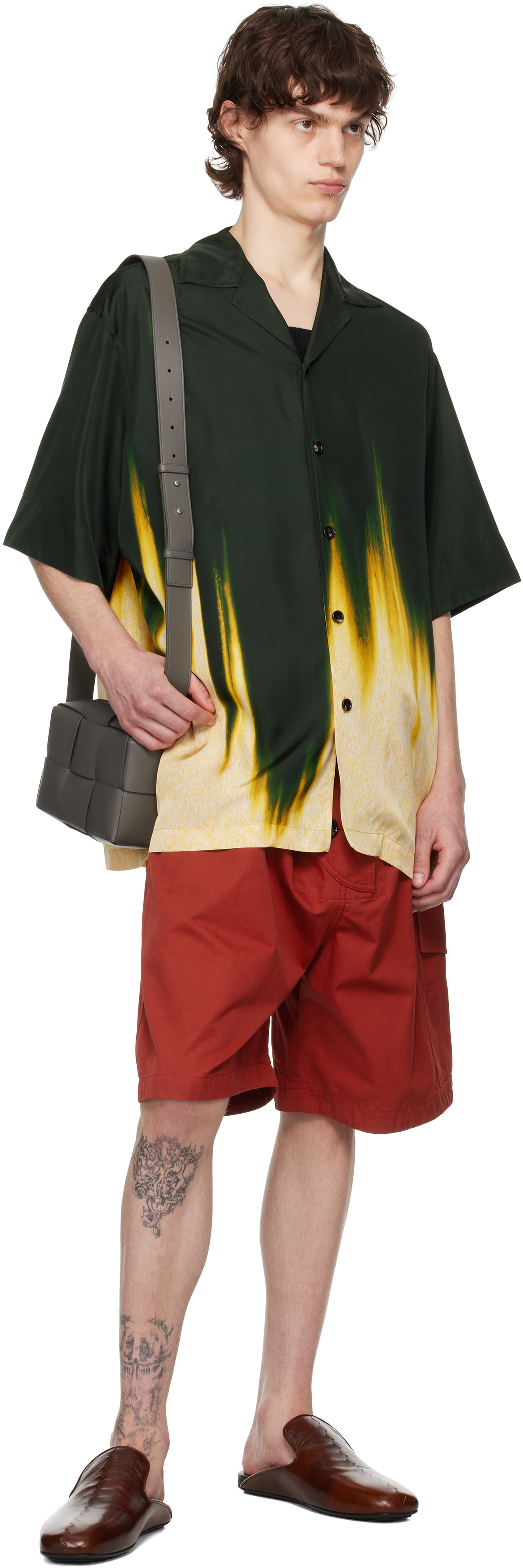 Bottega Veneta: Green & Yellow Viscose Degrade Petal Print Shirt