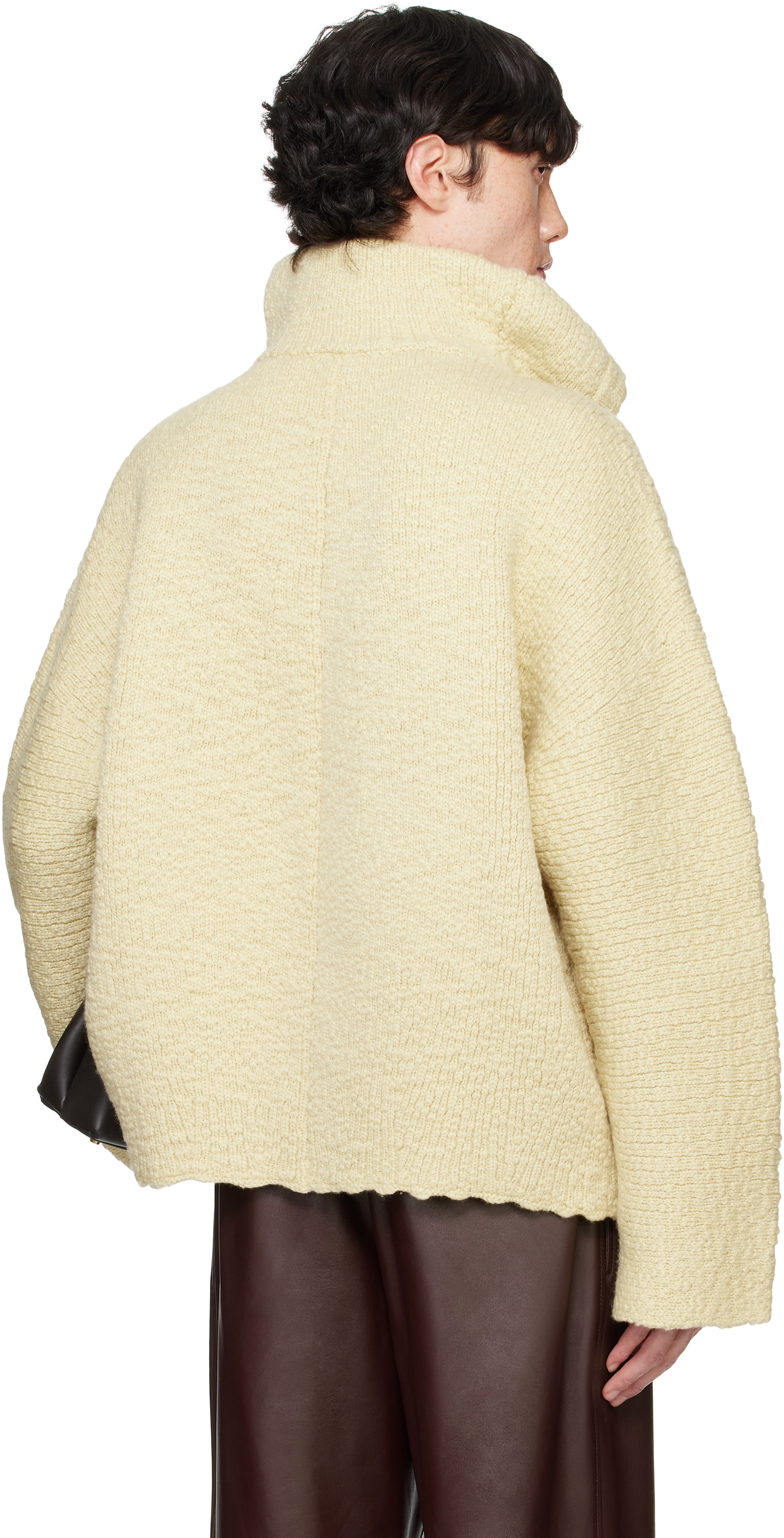 Bottega Veneta: Yellow Textured Wool Double Layer Cardigan | SSENSE