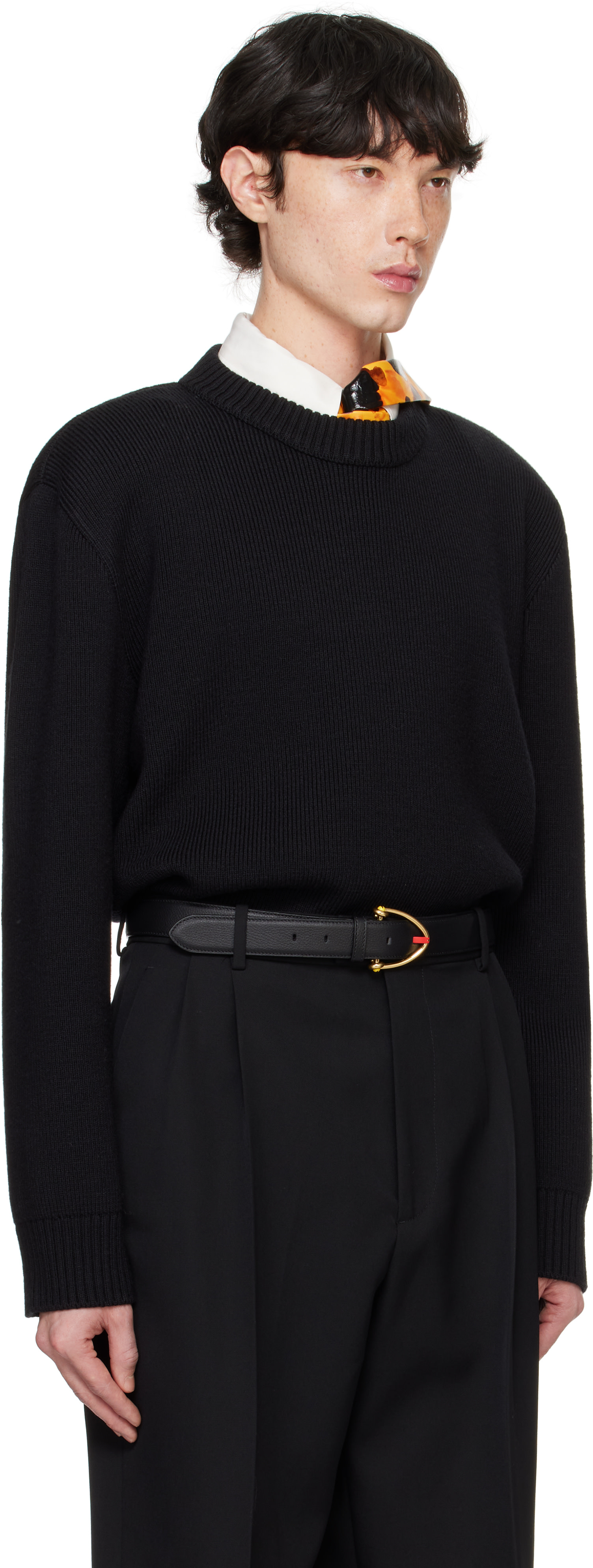 Bottega Veneta: Black Classic Wool Tailored Sweater | SSENSE
