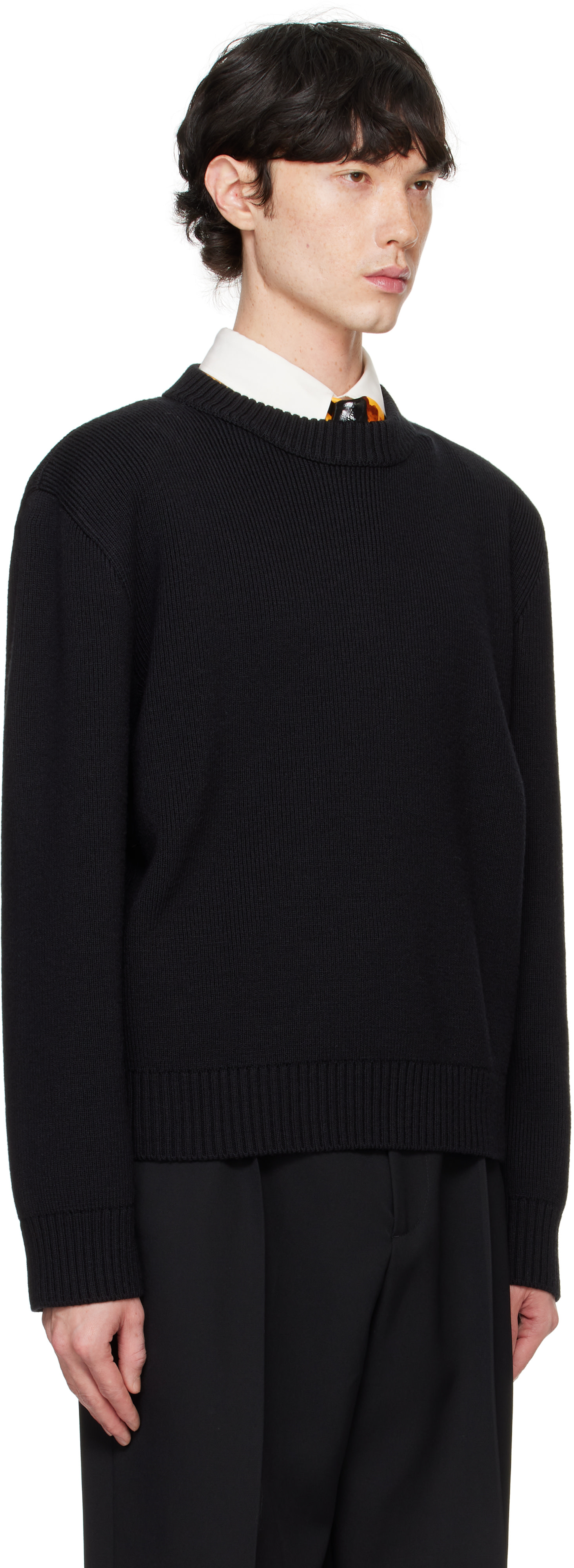 Bottega Veneta: Black Classic Wool Tailored Sweater | SSENSE