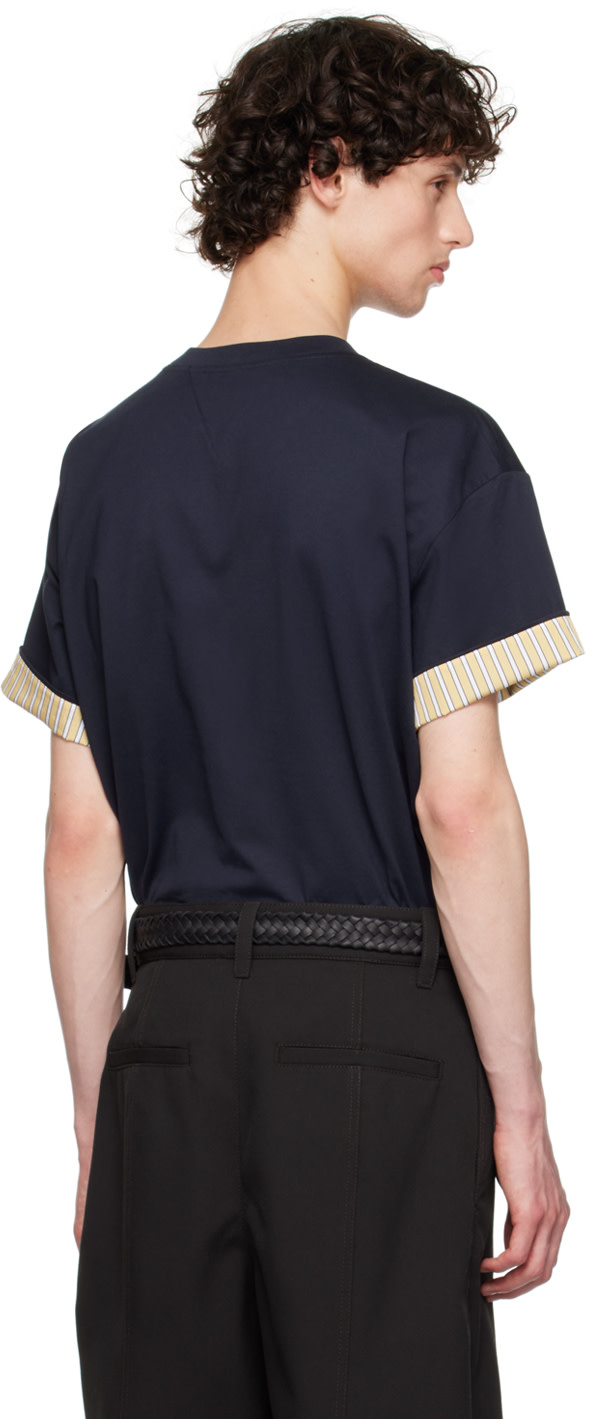 Bottega Veneta: ネイビー＆イエロー ダブルレイヤー Tシャツ | SSENSE 