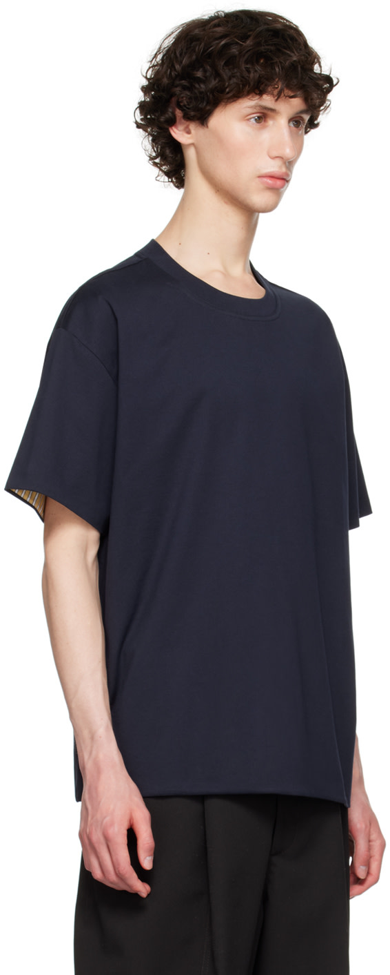 Bottega Veneta: Navy & Yellow Double Layer T-Shirt | SSENSE