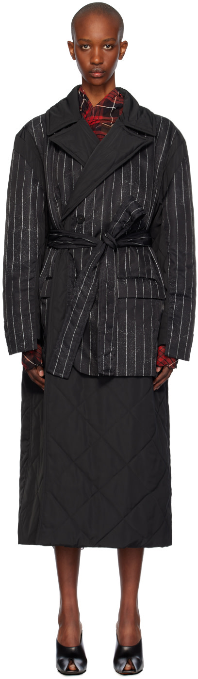 Jean Paul Gaultier: Black Pinstripe Coat | SSENSE
