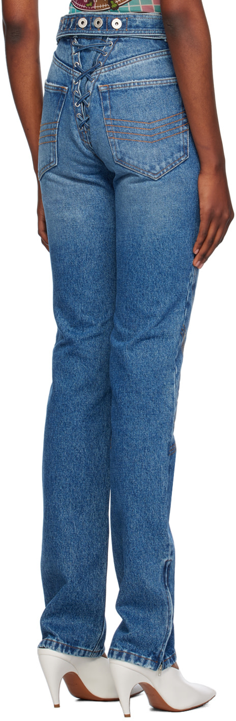 Jean Paul Gaultier: Blue Lace-Up Jeans | SSENSE