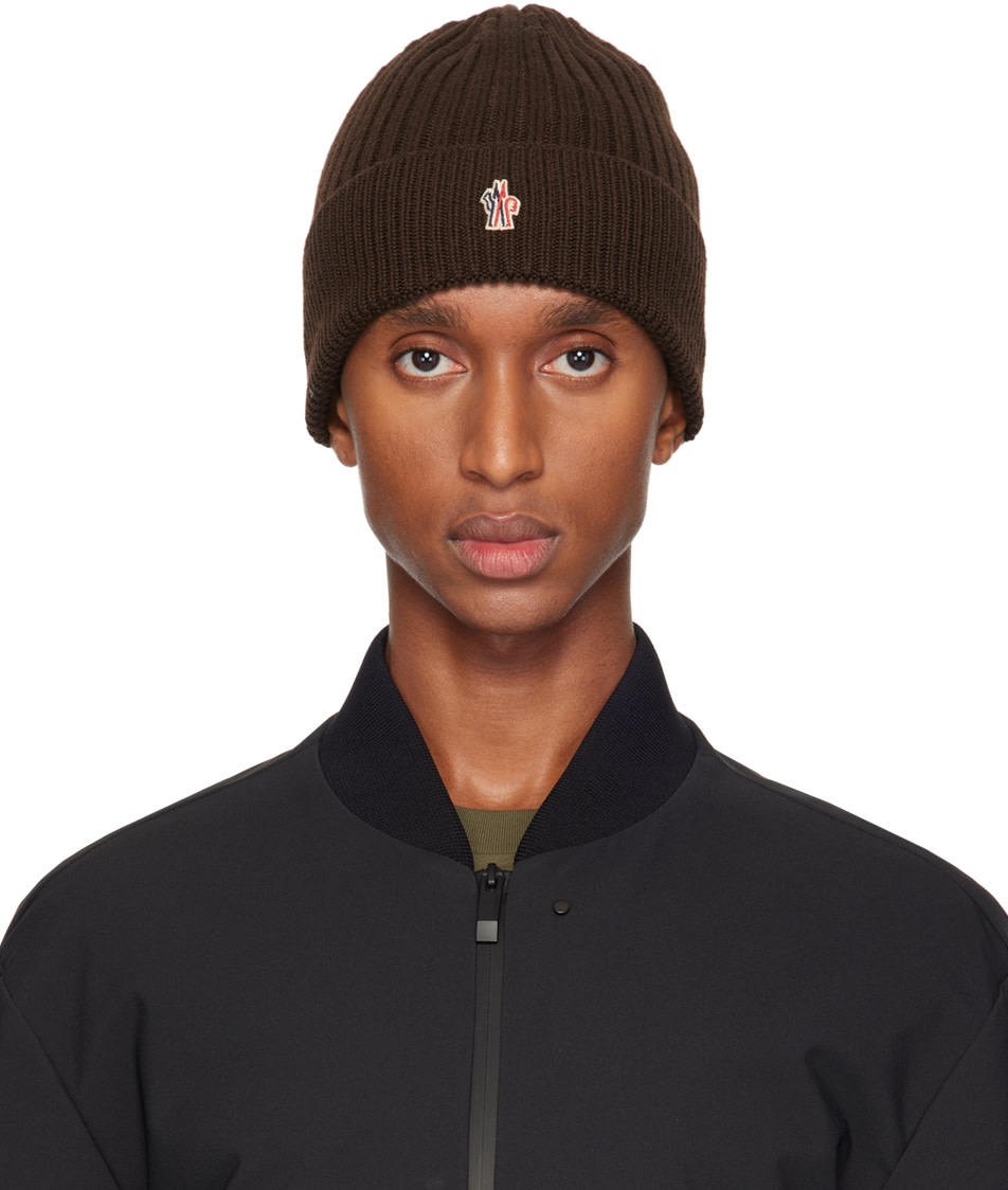 Moncler Grenoble: Brown Ribbed Knit Wool Beanie | SSENSE Canada