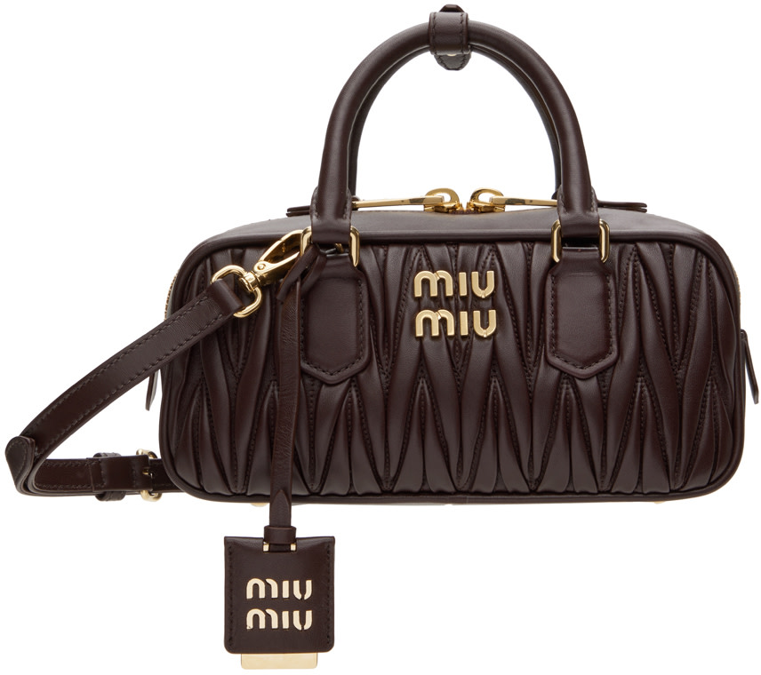Miu Miu: Brown Arcadie Matelasse Bag | SSENSE Canada