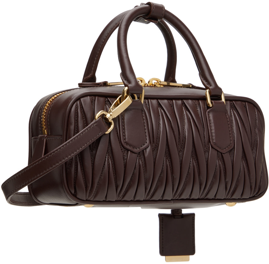Miu Miu: Brown Arcadie Matelasse Bag | SSENSE Canada