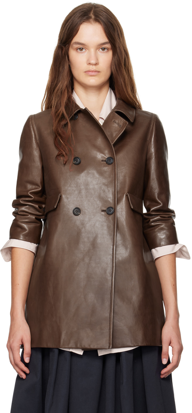 Miu Miu - Brown Double-Breasted Leather Jacket