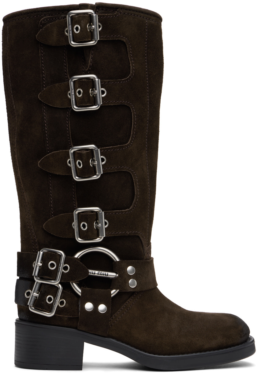 Miu Miu - Bottes brunes en suède