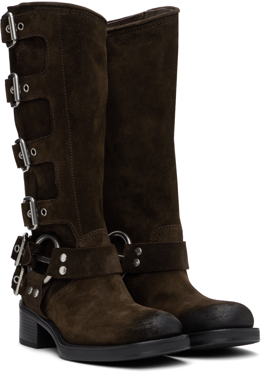 Miu Miu - Bottes brunes en suède