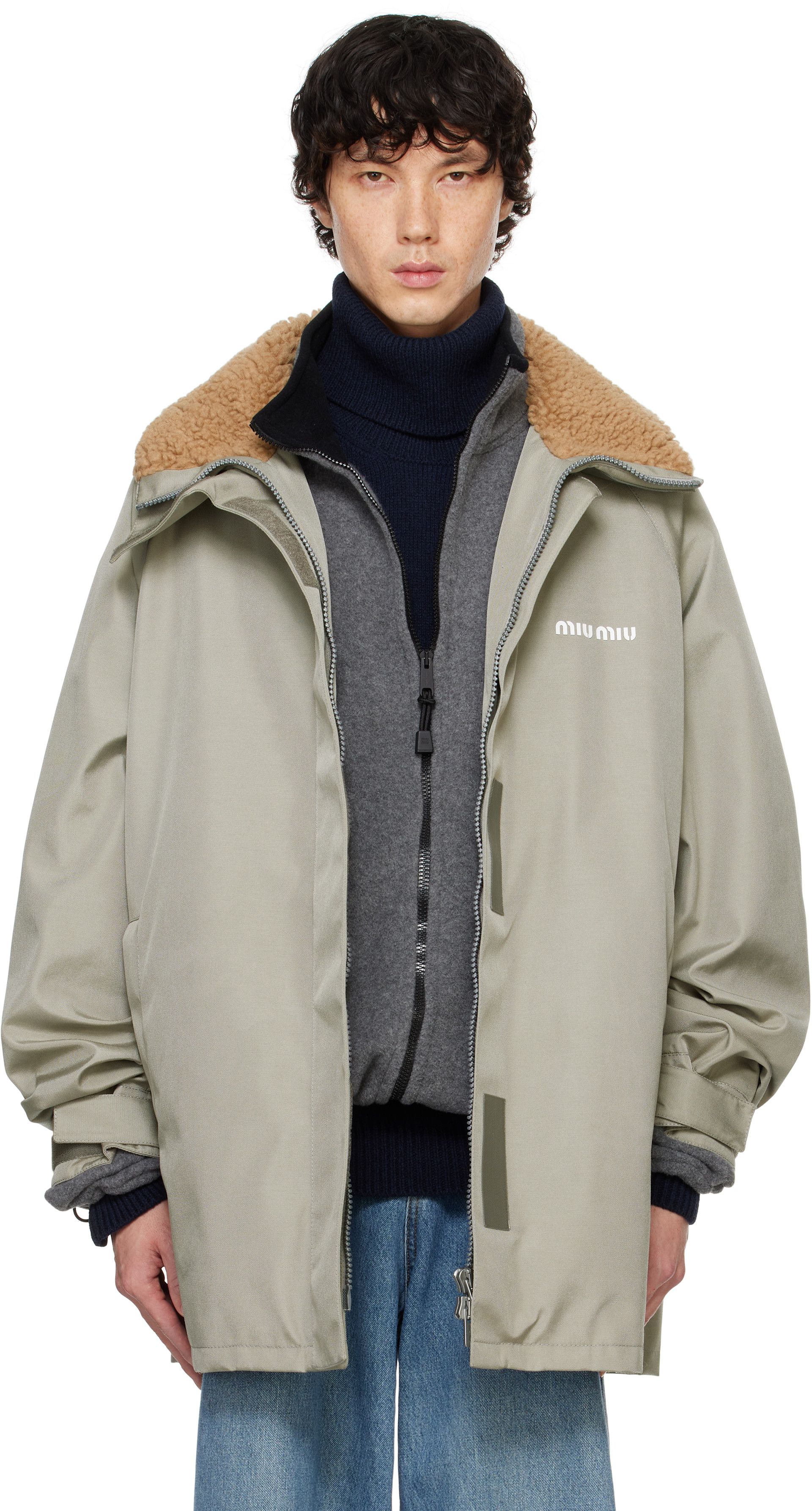 Miu Miu: Gray Cordura Blouson Jacket | SSENSE Canada