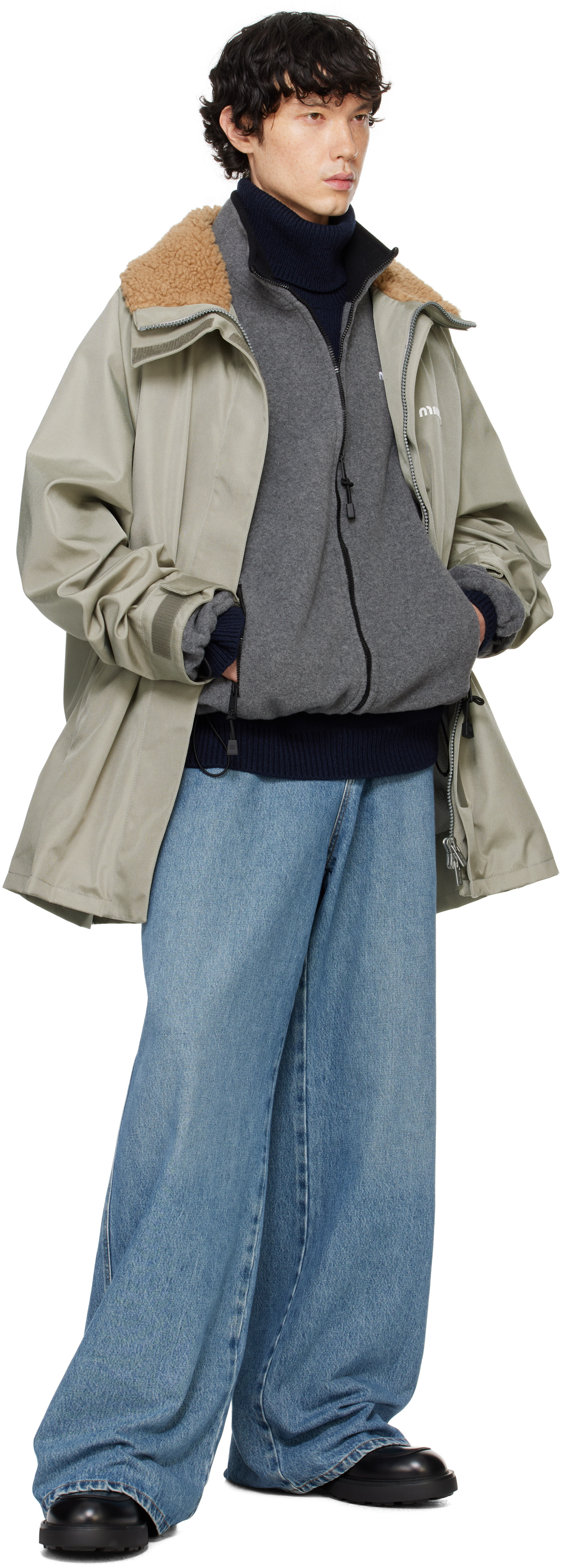 Miu Miu: Gray Cordura Blouson Jacket | SSENSE Canada