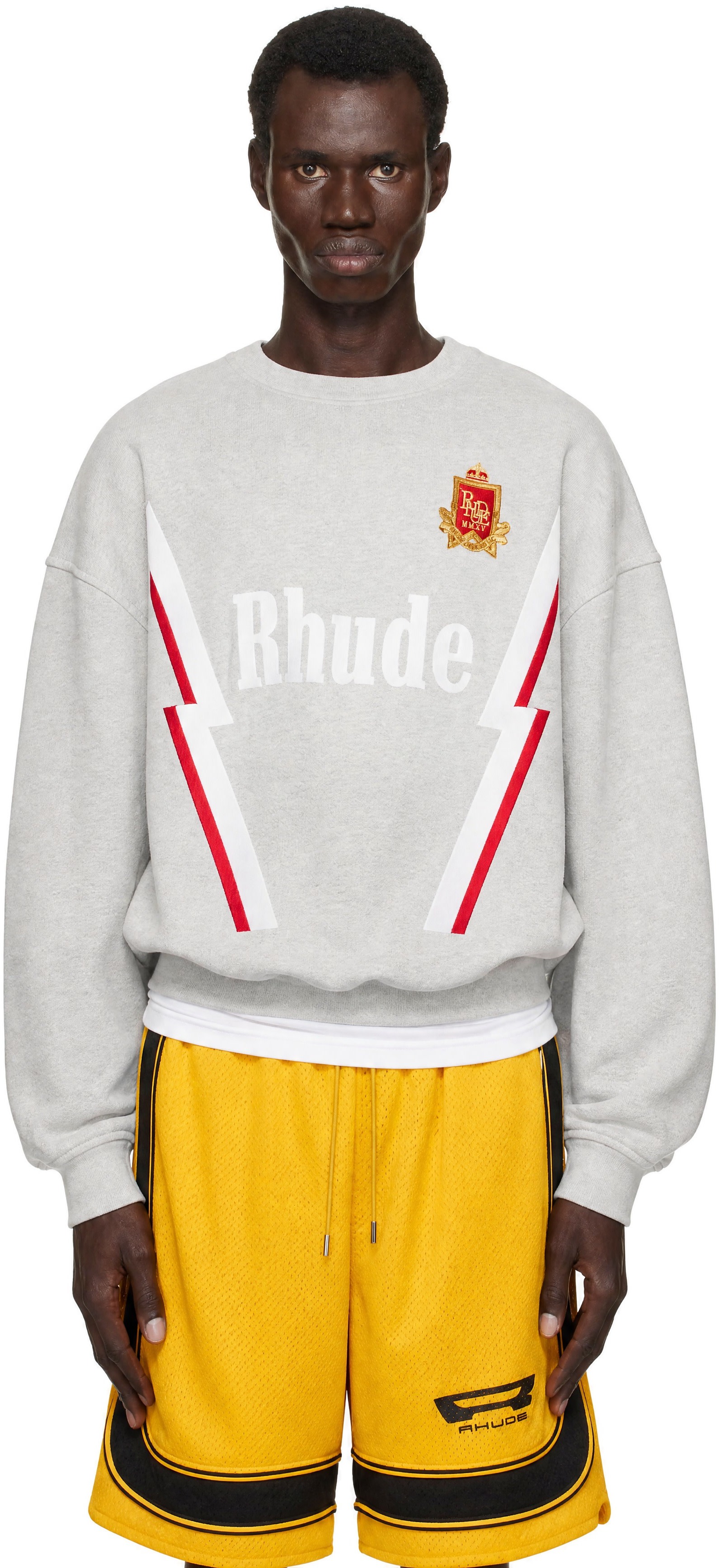 Rhude - Pull molletonné Lightning gris à col ras du cou