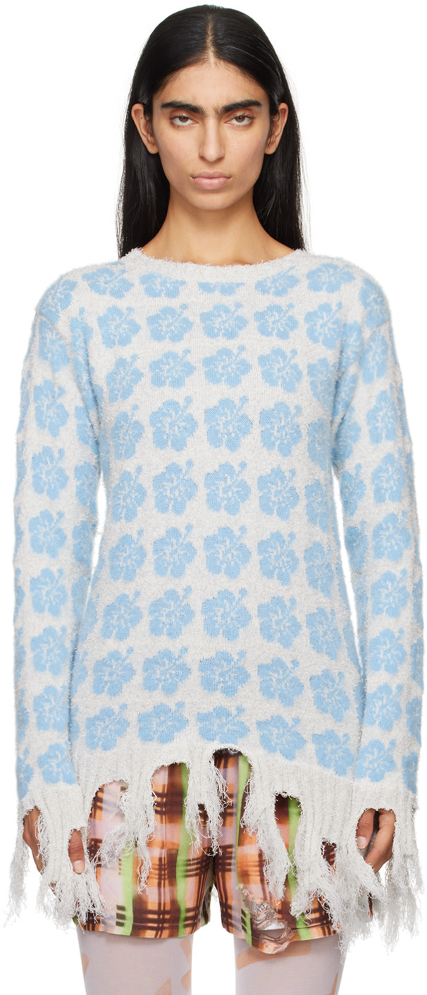 Ashley Williams - Pull Ganguro bleu à motif fleuri