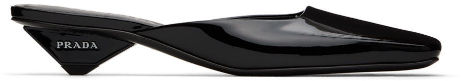 Prada - Mules noires en cuir verni