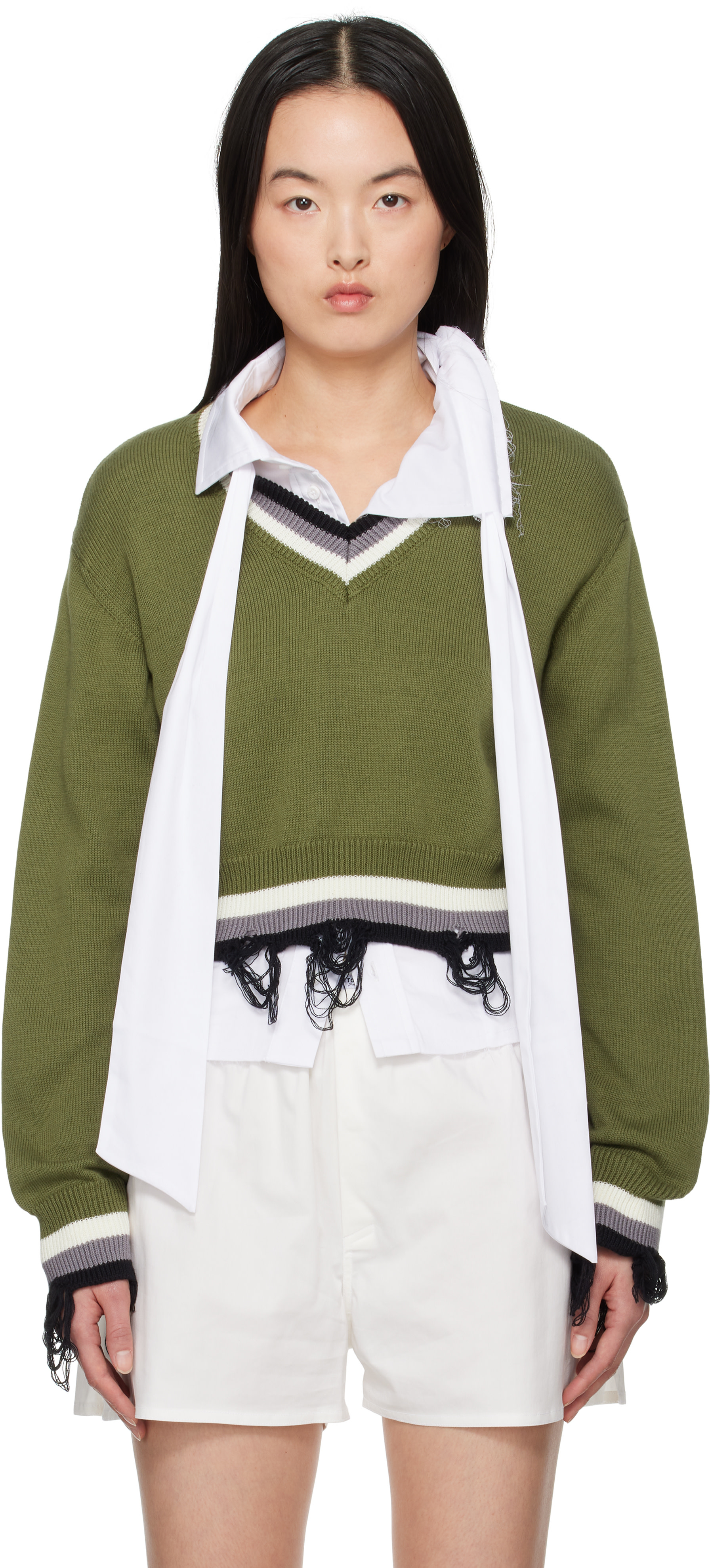 Ottolinger - Pull écourté vert à col en V
