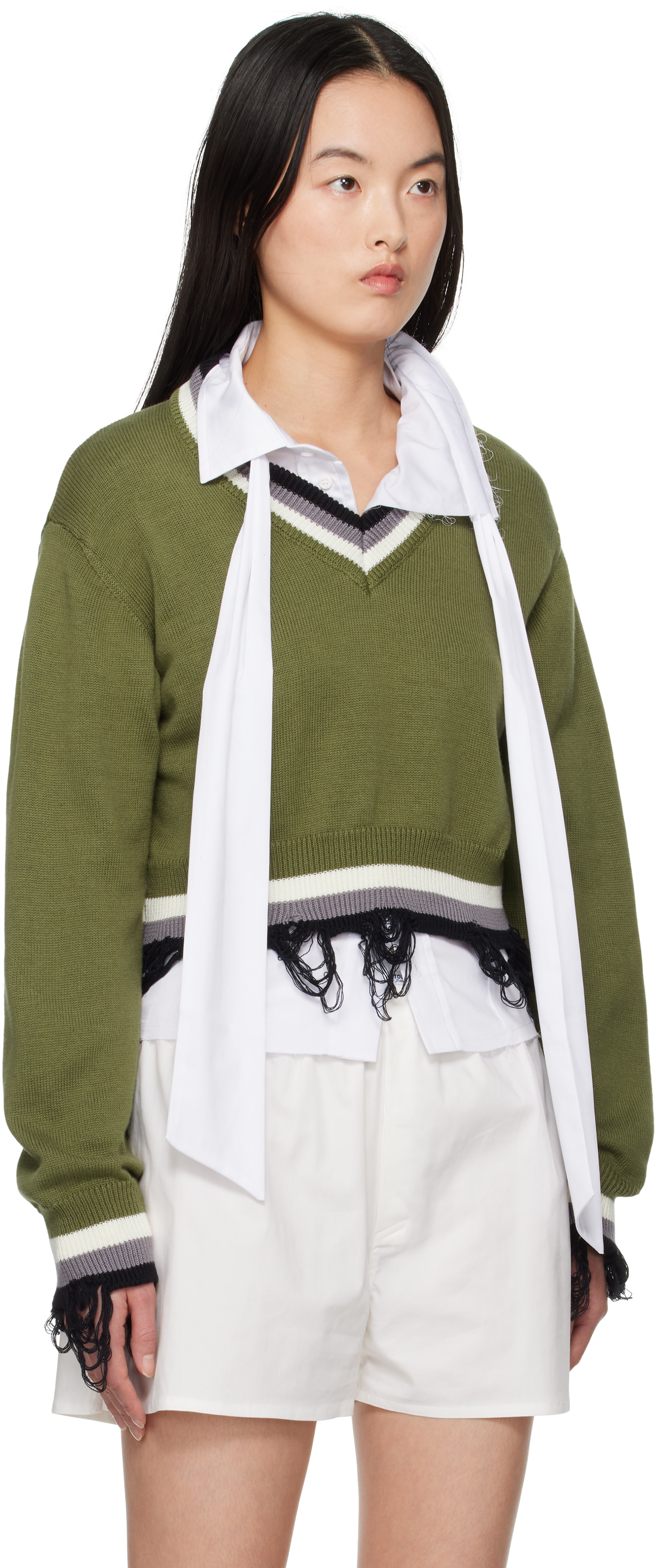 Ottolinger - Pull écourté vert à col en V