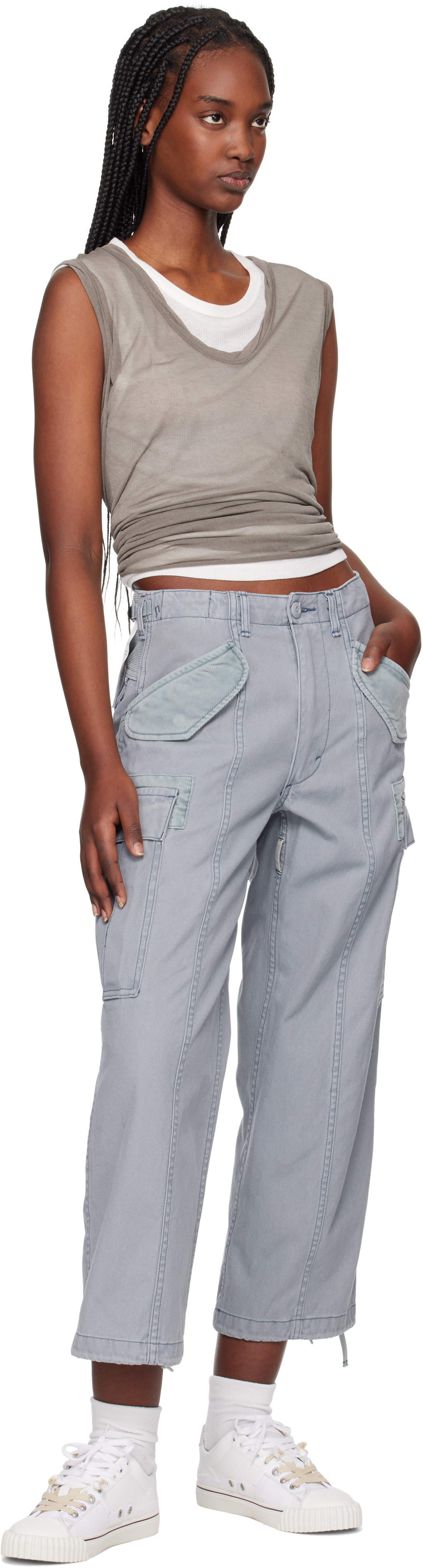 R13 - Pantalon cargo écourté bleu