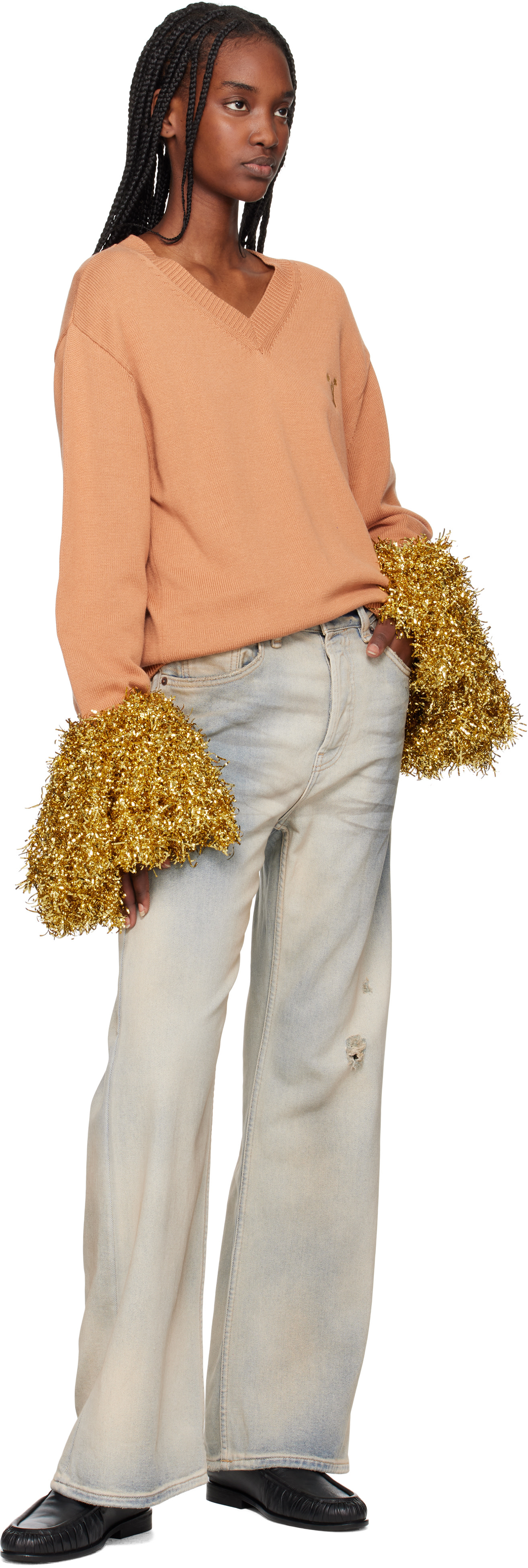 doublet - Pull brun clair à garnitures de style pompon de cheerleading