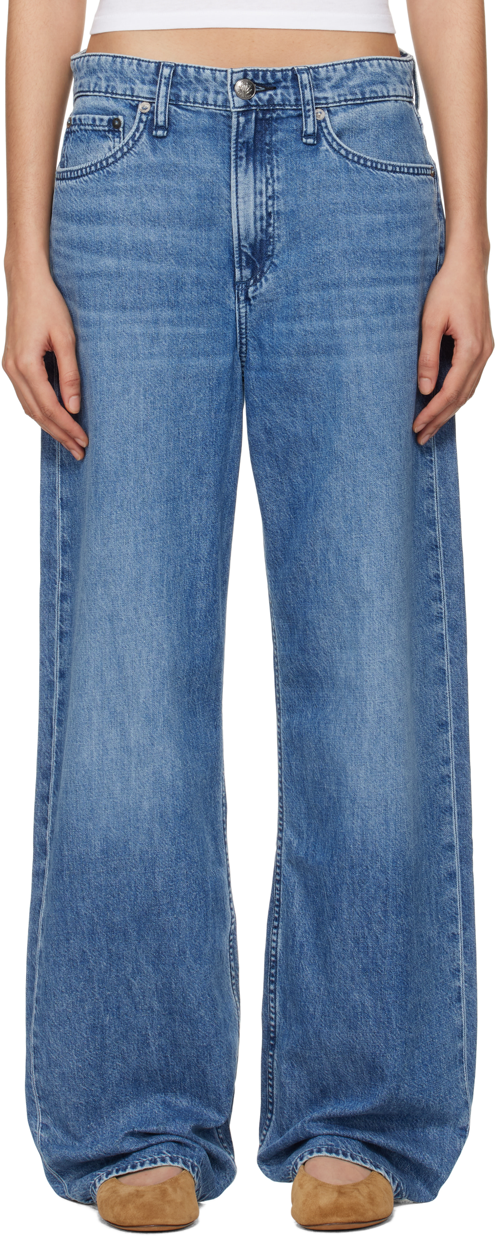 rag & bone - Jean ample Logan bleu à taille mi-haute