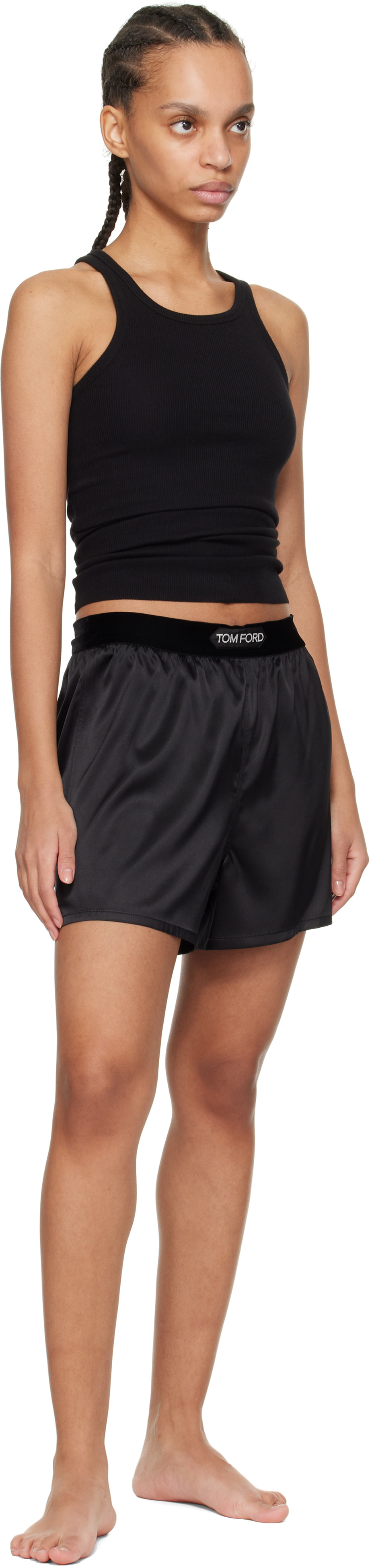 TOM FORD: Black Stretch Silk Satin Boxer Shorts | SSENSE Canada
