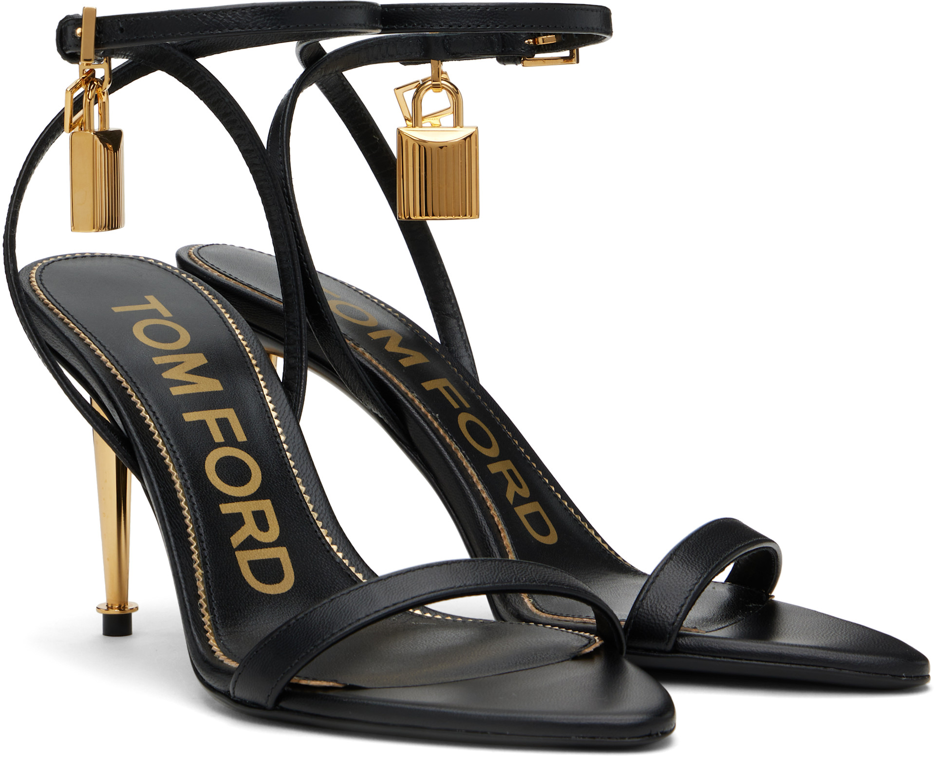 TOM FORD: Black Padlock Pointy Naked Heeled Sandals | SSENSE