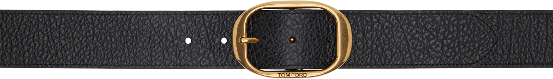 TOM FORD - 블랙 그레인 가죽 오벌 벨트