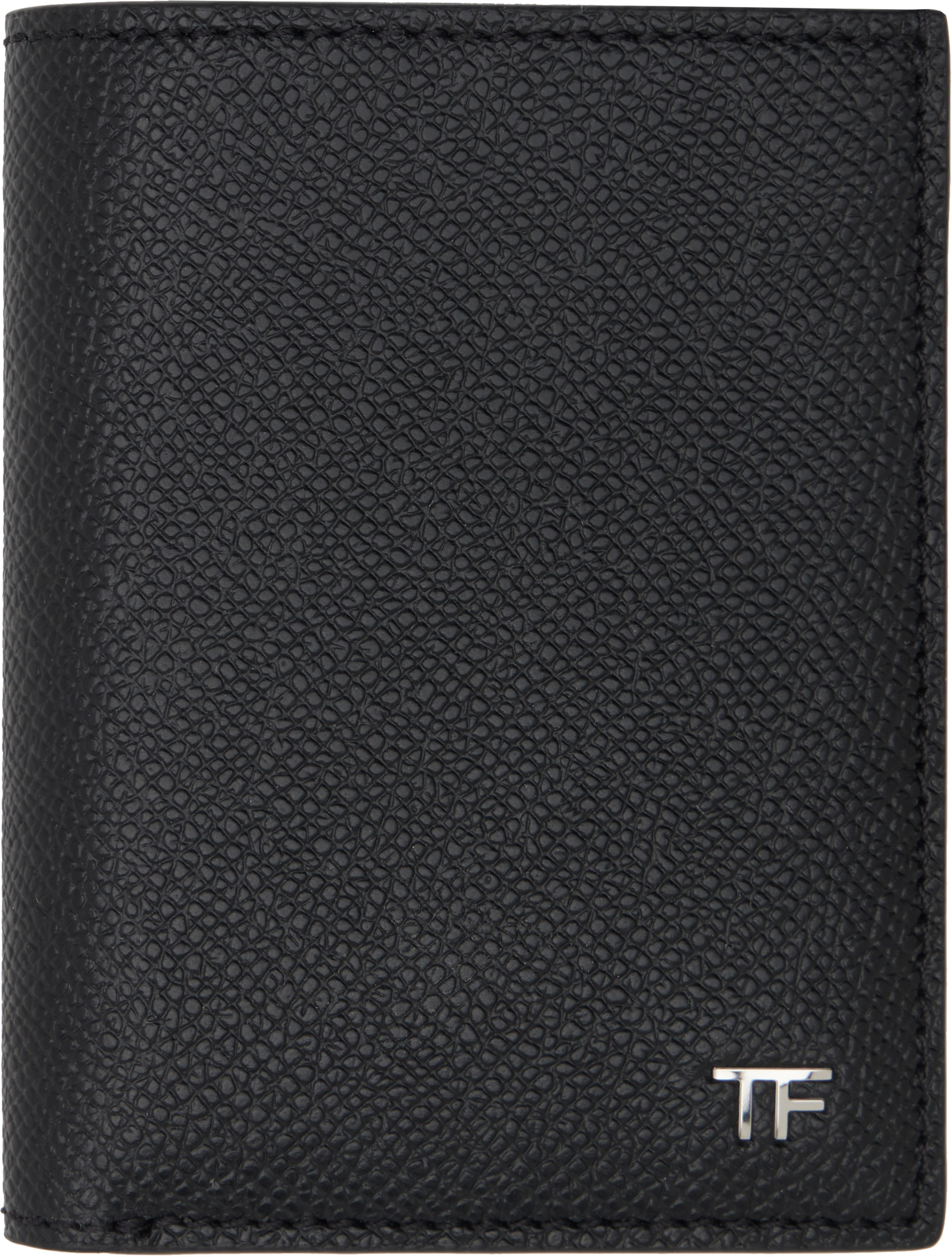 TOM FORD: Black Small Grain Leather Folding Card Holder | SSENSE