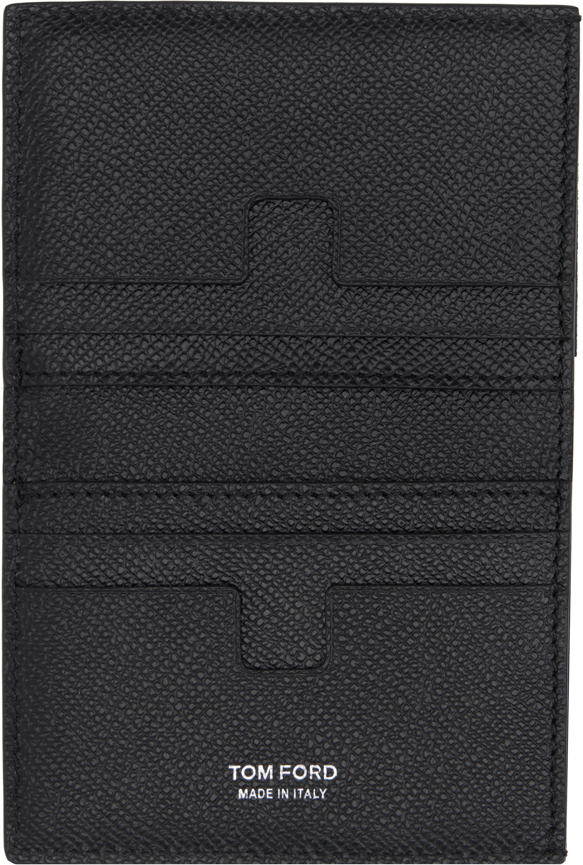 TOM FORD: Black Small Grain Leather Folding Card Holder | SSENSE